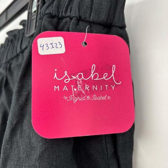 Isabel Maternity Women's Tie Front Pull On Linen Blend Shorts Black Size L NWT - Picture 6 of 6